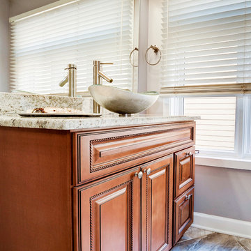 Elegant Master Bathroom Remodel with Quartz-Granite Hybrid Vanity and Spa Shower