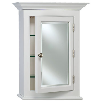 Wilshire I White Wood Medicine Cabinet With Crown Moulding, 22"x27"