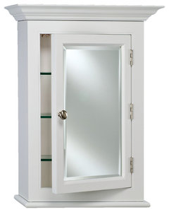 Wilshire I White Wood Medicine Cabinet With Crown Moulding, 22"x27"