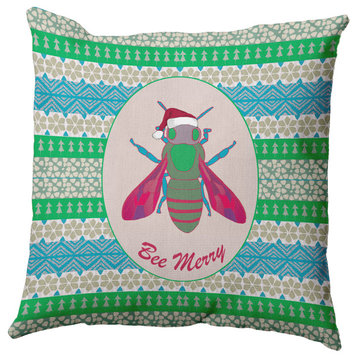 Bee Merry Indoor/Outdoor Throw Pillow, Bright Green, 20"x20"