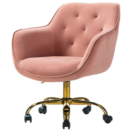 Swivel Velvet Adjustable Task Chair With Tufted Back, Pink