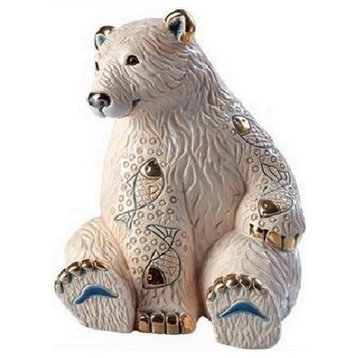 Polar Bear With Fish Ceramic Sculpture