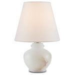 Currey & Company - Piccolo Mini Table Lamp - The Piccolo Mini Table Lamp is a very petite alabaster lamp that was modeled after a vintage design owned by a member of the Currey & Company product development team. At 4.5 inches high to the shade, the little lamp is perfect for sliding into a bookcase. But it is so beautifully luminous when lit, it will hold its own in decorative arrangements.