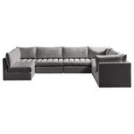 Meridian Furniture - Jacob Velvet Upholstered 7-Piece U-Shaped Modular Sectional, Grey - Create the ideal seating arrangement for your space when you pick and choose the elements you like mostincluding this Jacob velvet modular sectional. Mix and match items in the Jacob collection to bring your living space or family room together with a personalized slant. Soft grey velvet upholstery is soft and welcoming to the touch, adding a luxurious feel to everyday seating. Deep channel tufting adds to the piece's durability, and latches underneath the unit make it easy to attach to other pieces in the collection.