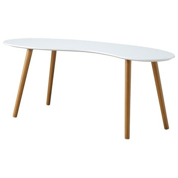 Convenience Concepts Oslo Bean-Shaped Coffee Table in Glossy White Wood Finish