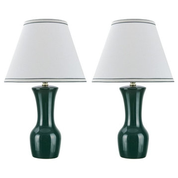 40066-2, Two Pack Set, 20" High, Traditional Ceramic Table Lamp, Green