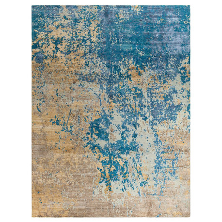 Modern One-of-a-Kind Hand-Knotted Area Rug Teal, 9' 1" x 12' 2"