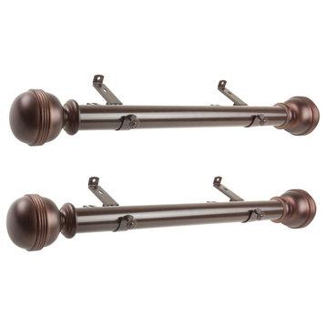 Jovian 1.5" dia. Side Curtain Rod 12-20 inch long (Set of 2), Cocoa
