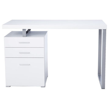 Minimalist Desk, Floating Desk and Storage Drawers With Silver Pulls, White