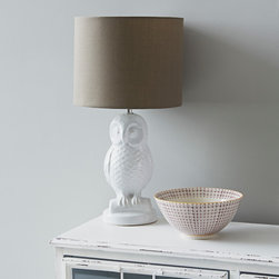 white ceramic owl lamp and shade - Table Lamps