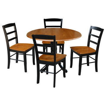 42" Drop Leaf Dining Table with Madrid Chairs, Black/Cherry, 5-Piece Set