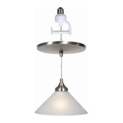Ribbed pyramid glass shade with universal lampcup in brush nickel finish. - Pendant Lighting