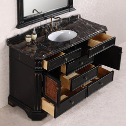 Abel Antique 60 inch Marble Top Single Sink Antique Espresso Bathroom Vanity - Bathroom Vanities And Sink Consoles