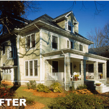 Cream wood house with stone columns