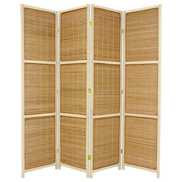 6' Tall Woven Accent Room Divider, 4 Panel, Cream