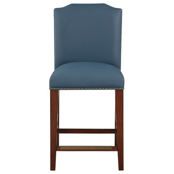 Bristol Stationary Blue Faux Leather Counter Stool with Nail Heads