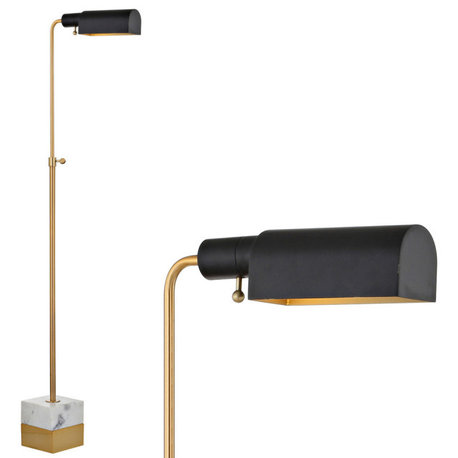 Iva 56.5" Adjustable Library LED Floor Lamp, Brass Gold and Marble