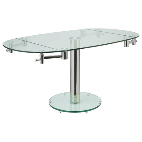 Casabianca Modern Thao Stainless Steel Extendable Dining Table in Clear