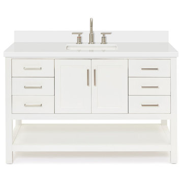 Ariel Magnolia 55" Rectangle Sink Bath Vanity, White, 1.5" White Quartz