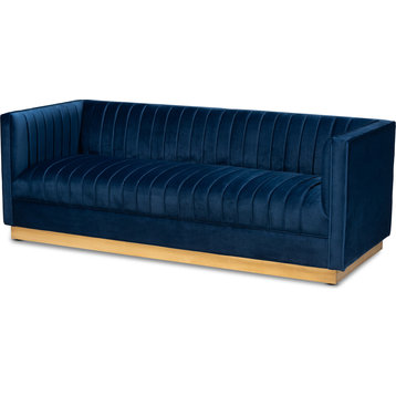 Aveline Glam and Luxe Velvet Brushed Sofa - Navy Blue, Gold