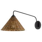 Currey and Company - Currey and Company 5000-0139 One Light Wall Sconce, Blacksmith/Natural Finish - Woven natural Arurog reeds create the elemental shade of the Basket Wall Sconce. The wrought iron frame and wall plate in a blacksmith finish are simple in their design to make this rattan wall sconce perfect for casually chic interiors. We also offer the Basket in a pendant and an oval chandelier. Bulbs Not Included, Number of Bulbs: 1, Max Wattage: 40.00, Bulb Type: A Standard