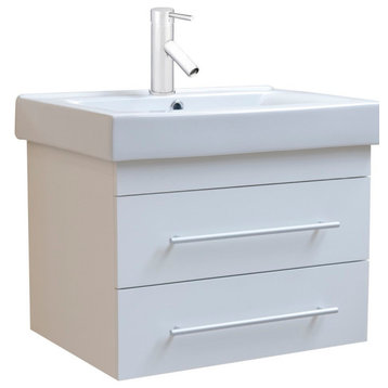 24.25" Single Wall Mount Style Sink Vanity-Wood-White