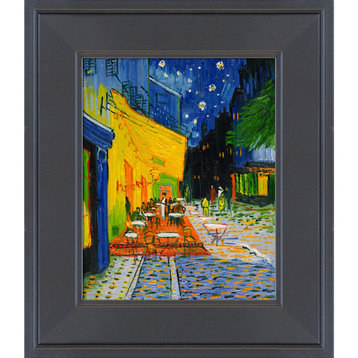 La Pastiche Cafe Terrace at Night with Gallery Black, 12" x 14"