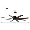 Octo 66" Industrial Iron 6 Speed Ceiling Fan, LED, App/Remote, Black/Brown Wood"