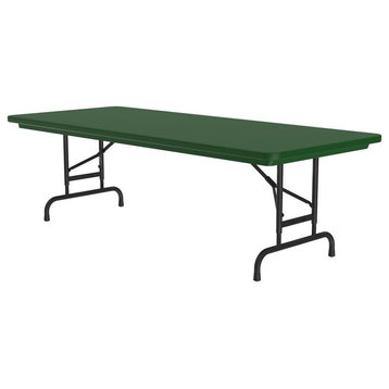 Modern Folding Table, Adjustable Design With Metal Legs & Rectangular Top, Green