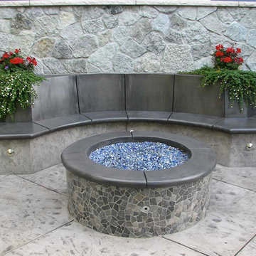 Outdoor Concrete Patio w/ Firepit, BBQ, Fountain & Bartop - The Germany Patio