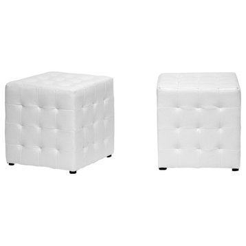 Siskal White Modern Cube Ottoman, Set of 2