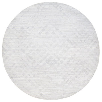 Modern Hand Spun Undyed Natural Wool Hand Knotted Ivory Round Rug, 11'10"x11'10"