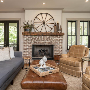 75 Beautiful Brown Living Room With A Brick Fireplace