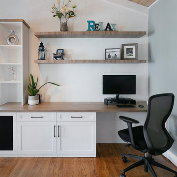 Custom Home Office and Storage Solutions with Warm Wood Accents
