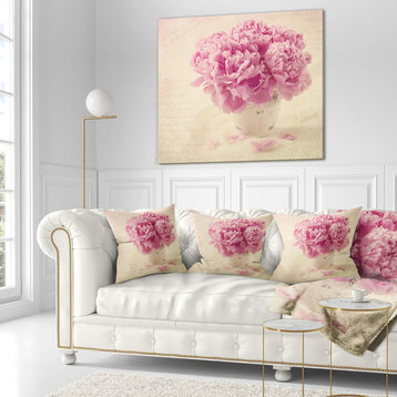 Bunch of Peony Flowers On Table Floral Throw Pillow, 16"x16"