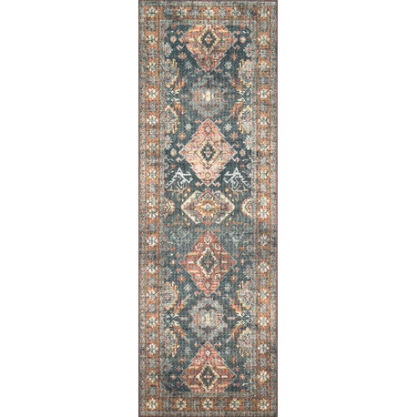 Printed Sea / Rust Skye Area Rug by Loloi II, Sea/Rust, 2'6"x7'6"