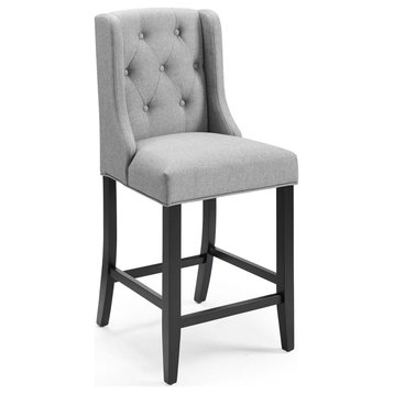 Baronet Tufted Button Upholstered Fabric Counter Bar Stool, Light Gray