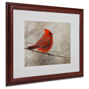 'Cardinal In Winter' Matted Framed Canvas Art by Lois Bryan