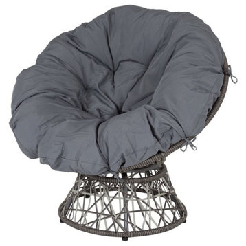 Contemporary Patio Chair, Swiveling Papasan Design With All Weather Gray Seat