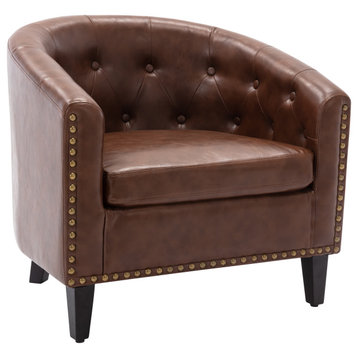 TATEUS Upholstered Tub Chair for Living Room Bedroom, Dark Brown + Pu