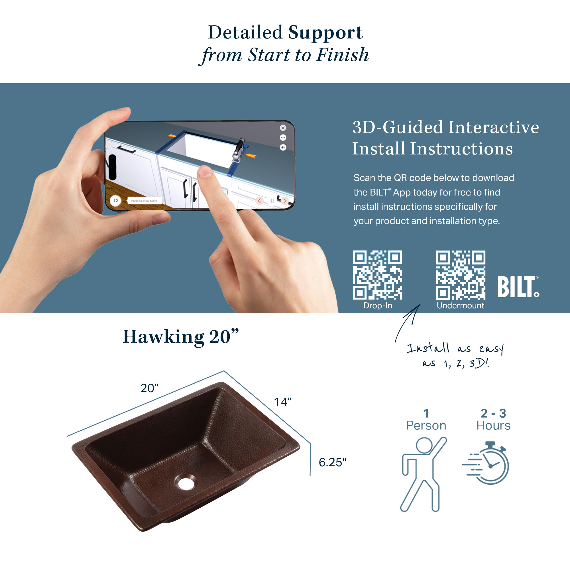 Hawking Copper 20" Rectangular Dual Flex Bath Sink with Ashfield Faucet Kit