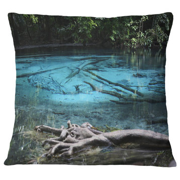 Blue Pond in Deep Forest Landscape Photography Throw Pillow, 16"x16"