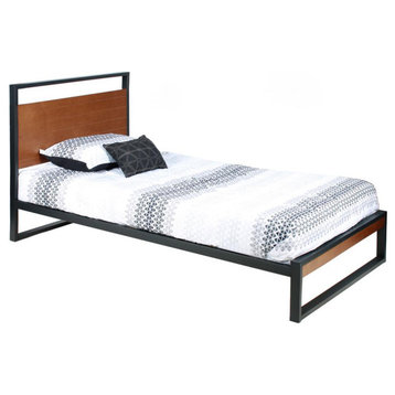 Better Home Products Maximo Metal and Wood Platform Bed Frame Twin Brown Oak