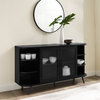 Pemberly Row Modern Curved Edge Fluted Glass Door Sideboard in Solid Black