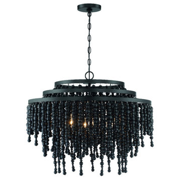 Crystorama Poppy 6-Light Chandelier with Black Wood Beads Crystals