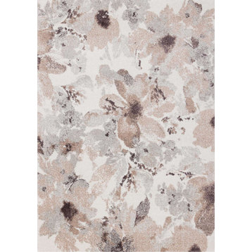 Sutton Collection Cream Gray Pink Flowers Rug, 7'10"x10'10"