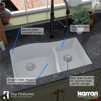 Karran Undermount Quartz 32" 60/40 Double Bowl Kitchen Sink, White