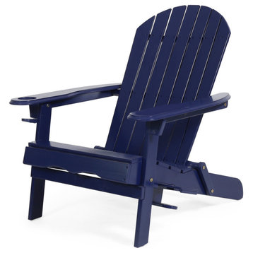 Yadiel Outdoor Acacia Wood Folding Adirondack Chair, Navy Blue
