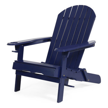 Yadiel Outdoor Acacia Wood Folding Adirondack Chair, Navy Blue