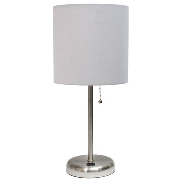 LimeLights Stick Lamp With USB charging port and Fabric Shade, Gray